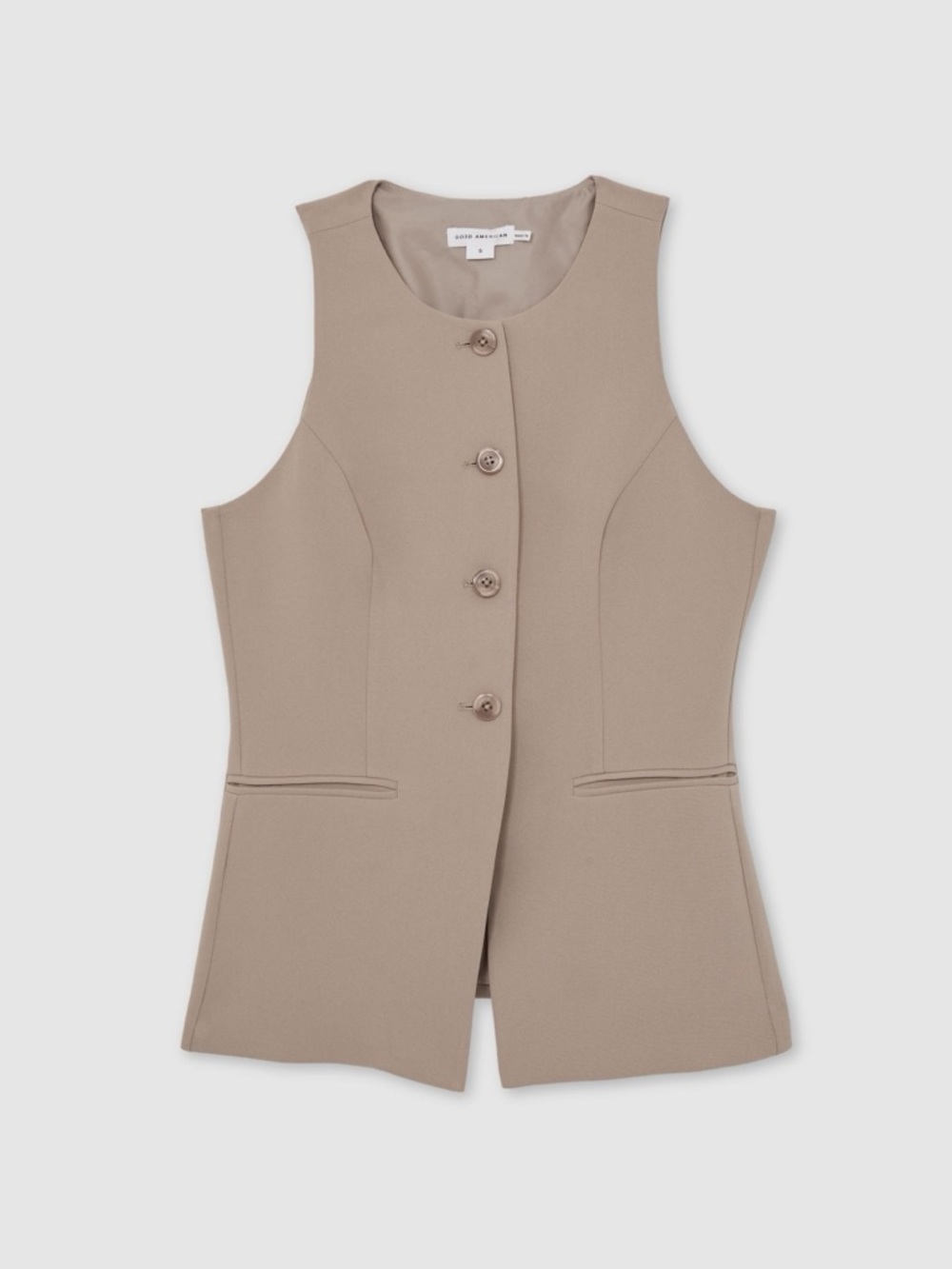 Good American Tailored Vest Beige Sleeveless Button Front {$240} Size XS